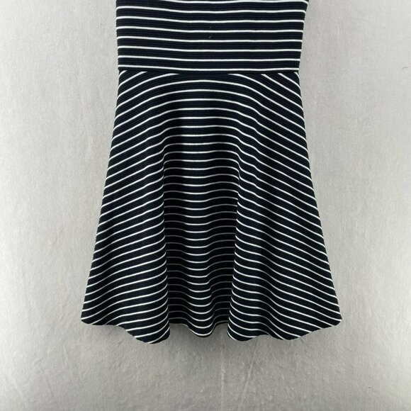 French Connection Dress Sz 6  Black White Striped V-Neck Strappy Back Fit Flare - Picture 6 of 11